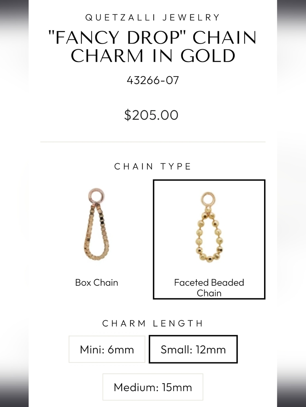 Quetzalli Fancy Drop Faceted Beaded Chain Charm Single Piercing 14k Yellow Gold - Picture 3 of 3